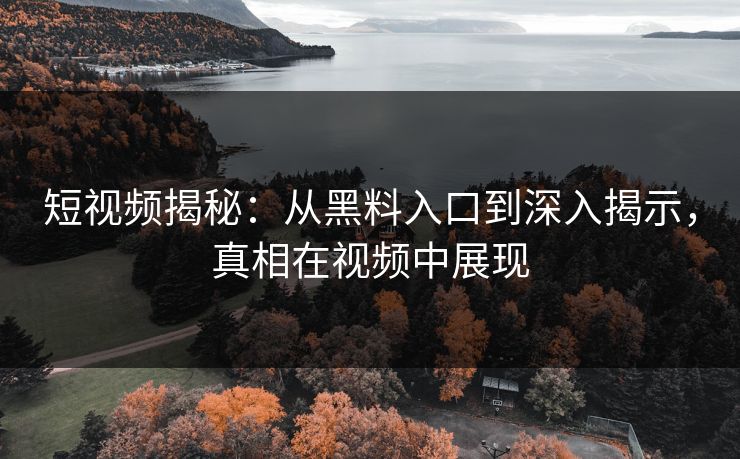 短视频揭秘：从黑料入口到深入揭示，真相在视频中展现